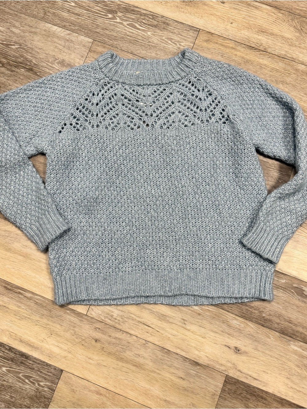Light Gray Lace-Yoke Crewneck Sweater